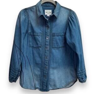 American Eagle Outfitters Denim Button Up Chambray Puff Sleeve 100% Cotton XS